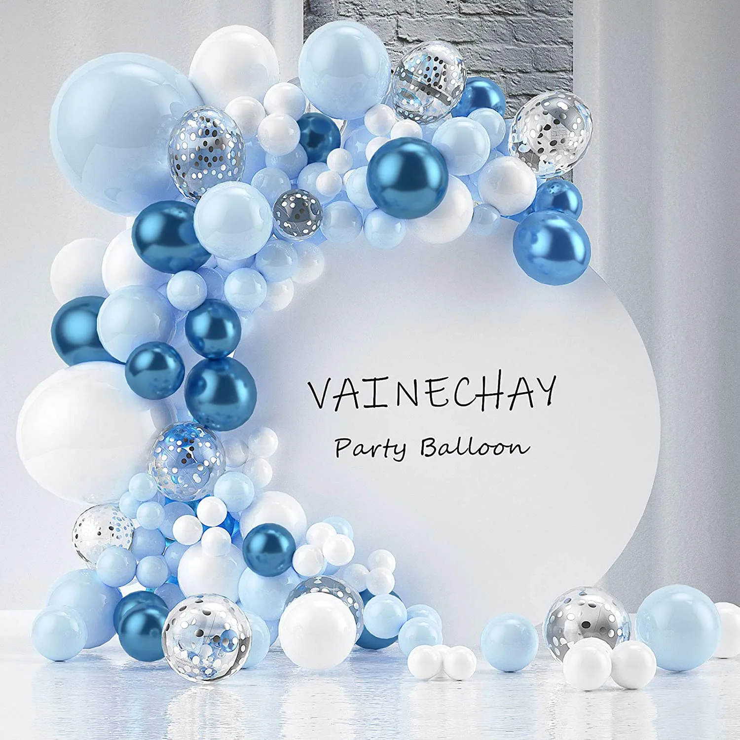 104pcs Silver Confeti White Balloon Arch Macaroon Blue Garland Chinese Holiday Wedding Balloon