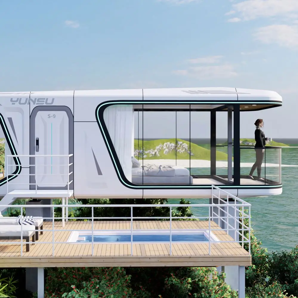 YUNSU glamping cabin pod glass room steel structure pre-made house with aluminum and smart control system