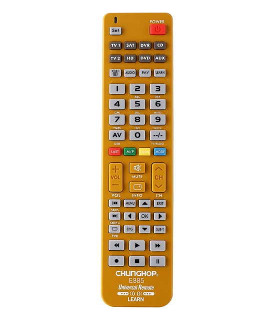 Chunghop E885 OEM Manufacturer LED LCD HDTV Remote Control Universal IR Remotes with Learning Functions