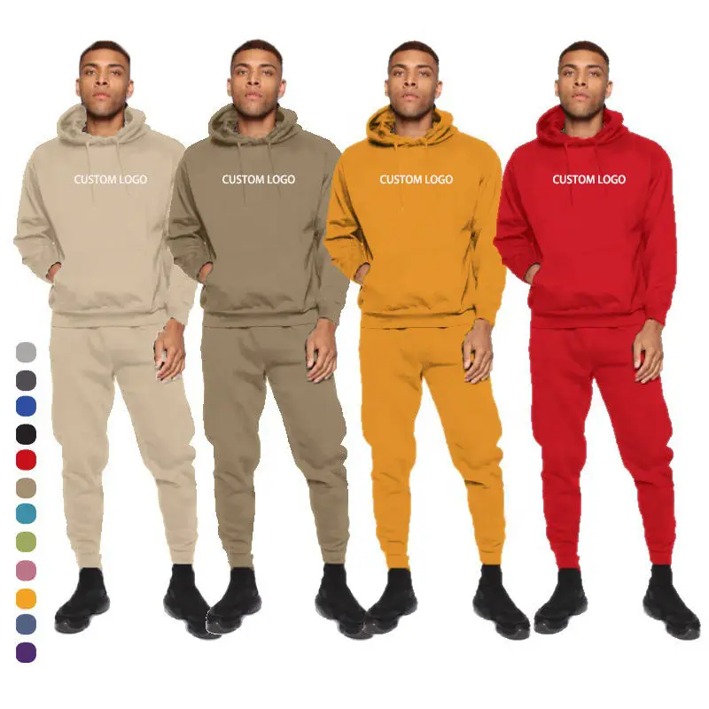 Custom logo 2023 jogging suit 100% polyester sweatsuit thick heavy tracksuits unisex sweatpants and hoodie set men