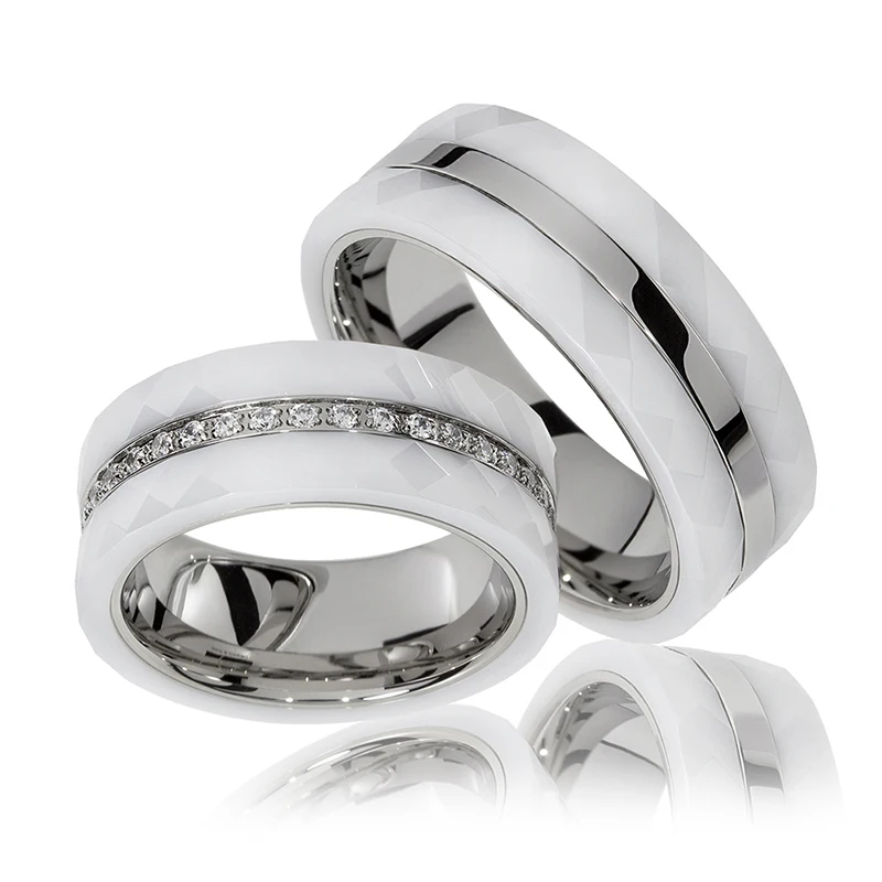 Latest Design Couple Wedding Bands Black Ceramic Rings 8mm Wide Stainless Steel Custom Metal Jewelry