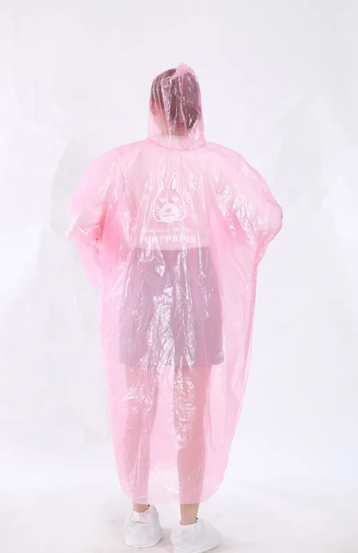 disposable rain poncho PE rain coat with hood and printing logo