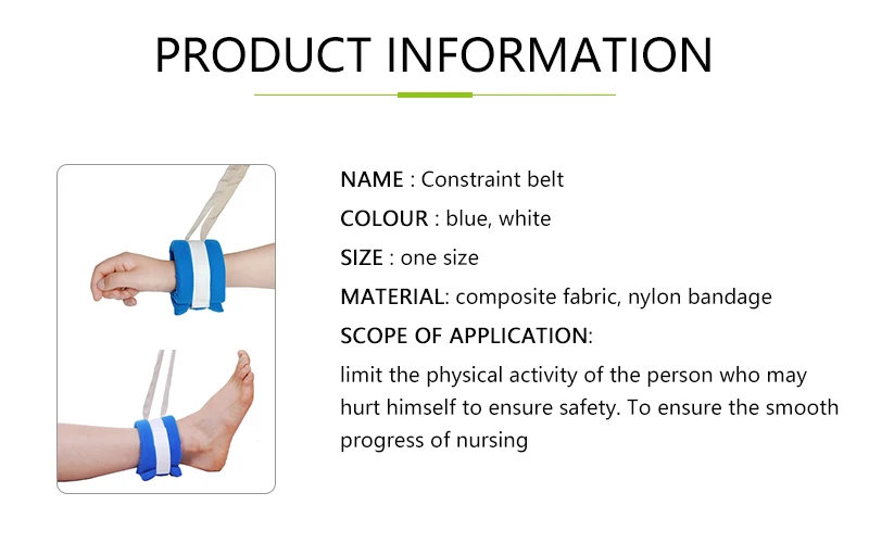 Medical Elderly Self-injured Limb Constraint Holder Band Ankle Wrist Restraint Strap for Bed Patient Fixed