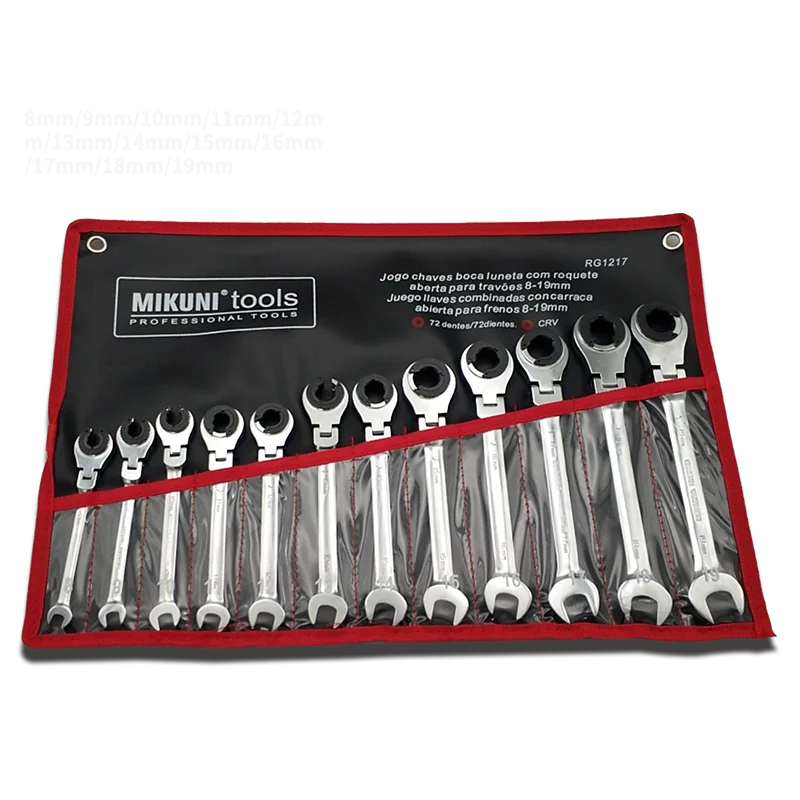 Ratcheting Wrench Set with Open Flex-head