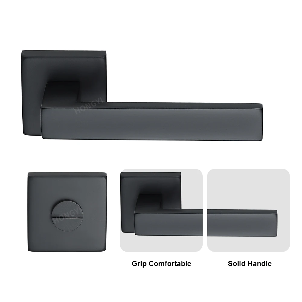 Factory Supply Durable Stainless Steel Black Square Lever Type Handle Door Handles With Lock Interior Doors