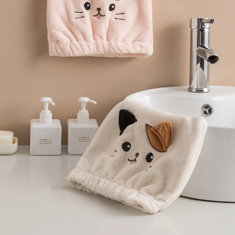Bilov Japan Style Dry Hair Cap Cartoon Cat Elastic Bath Shower Cap Super Absorbent Microfiber Hair Drying Towel