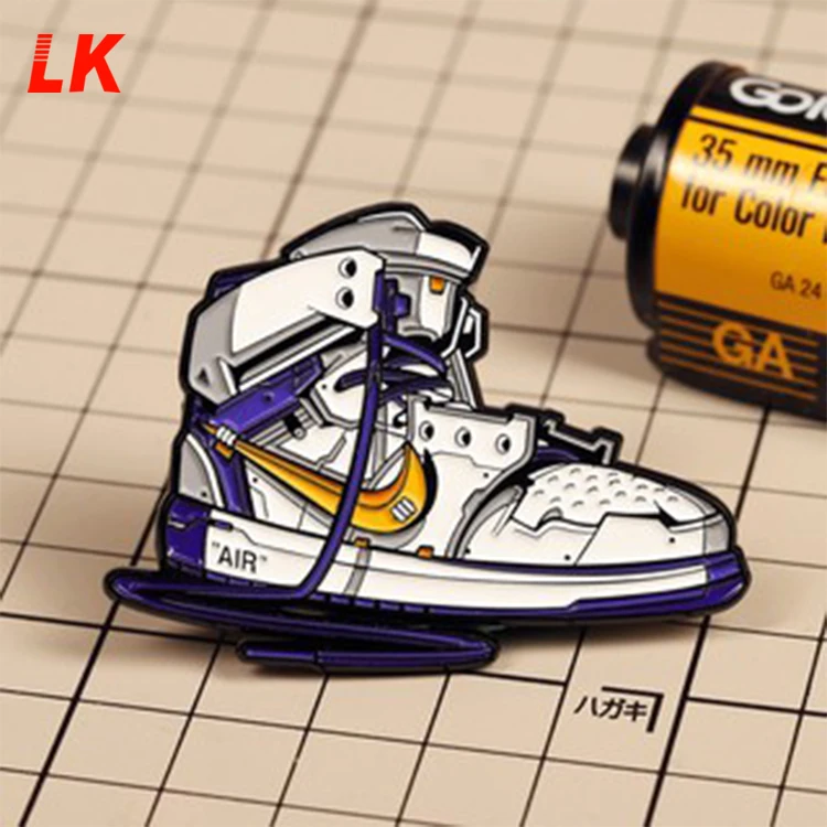Wholesale custom shaped metal logo enamel brooch lapel pins customised sport brand shoe sneaker pin badge