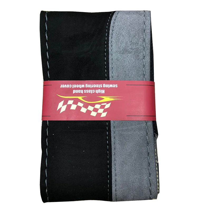 Soft suede customized car hand stitched steering wheel cover mixed color factory