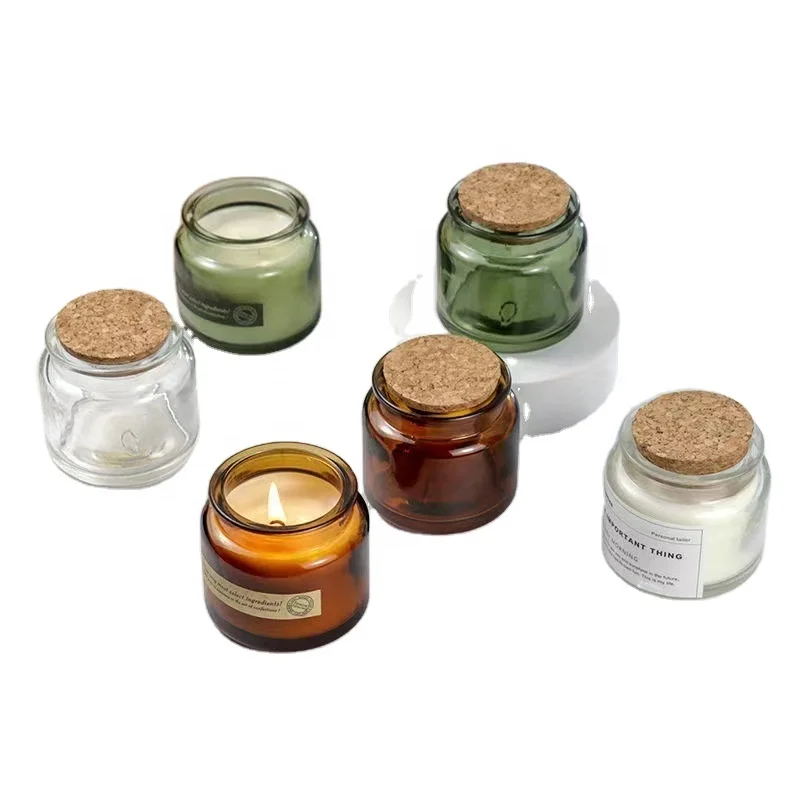 Home Decor 100ml Tealight Holder clear & Green Tawny Candle Glass Jar with Cork