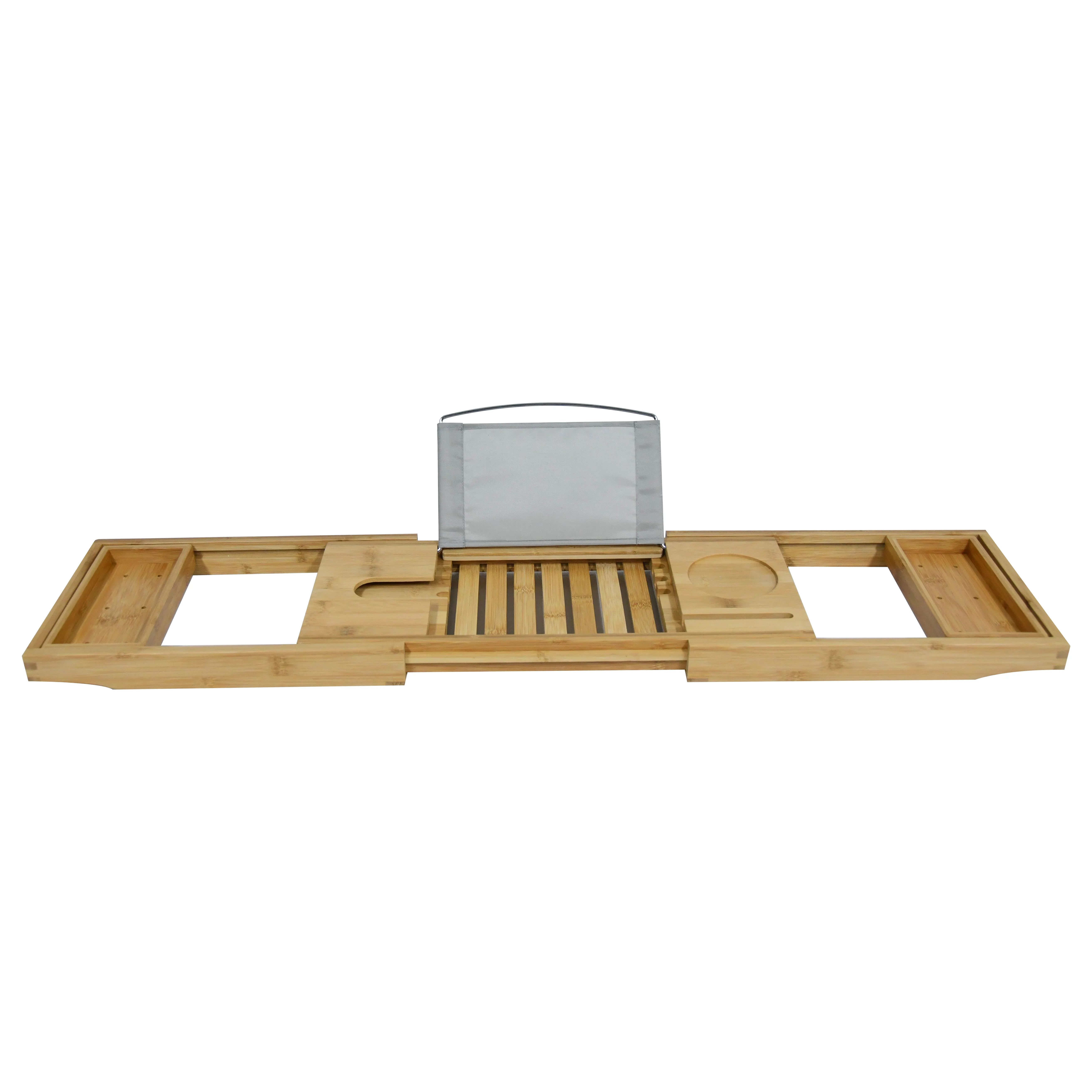 Bamboo Bathtub Tray Caddy - Wood Bath Tray Expandable with Book, Wine Holder