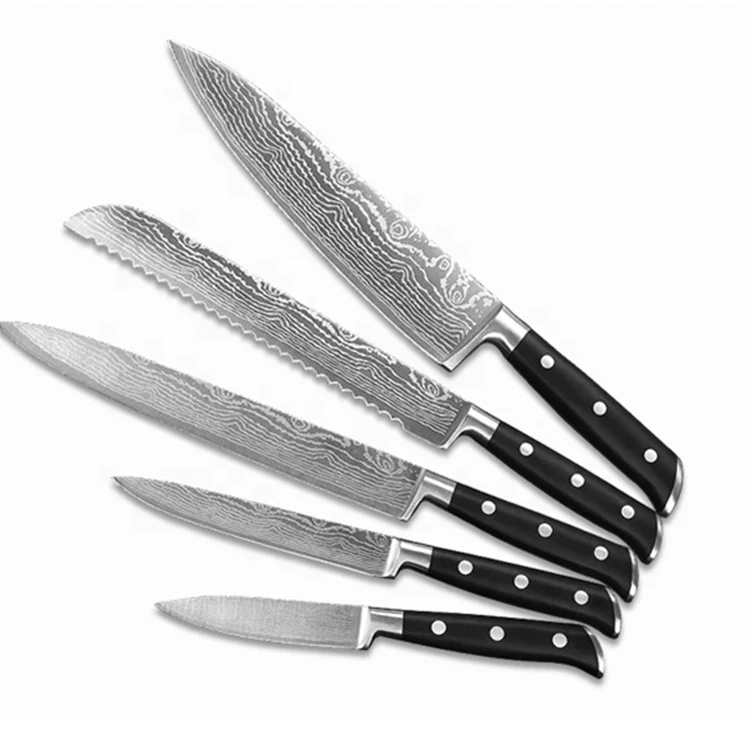 Набор профессиональных поварских ножей с Дамасским покрытием 5 шт. кухонные ножи из нержавеющей стали для кухни