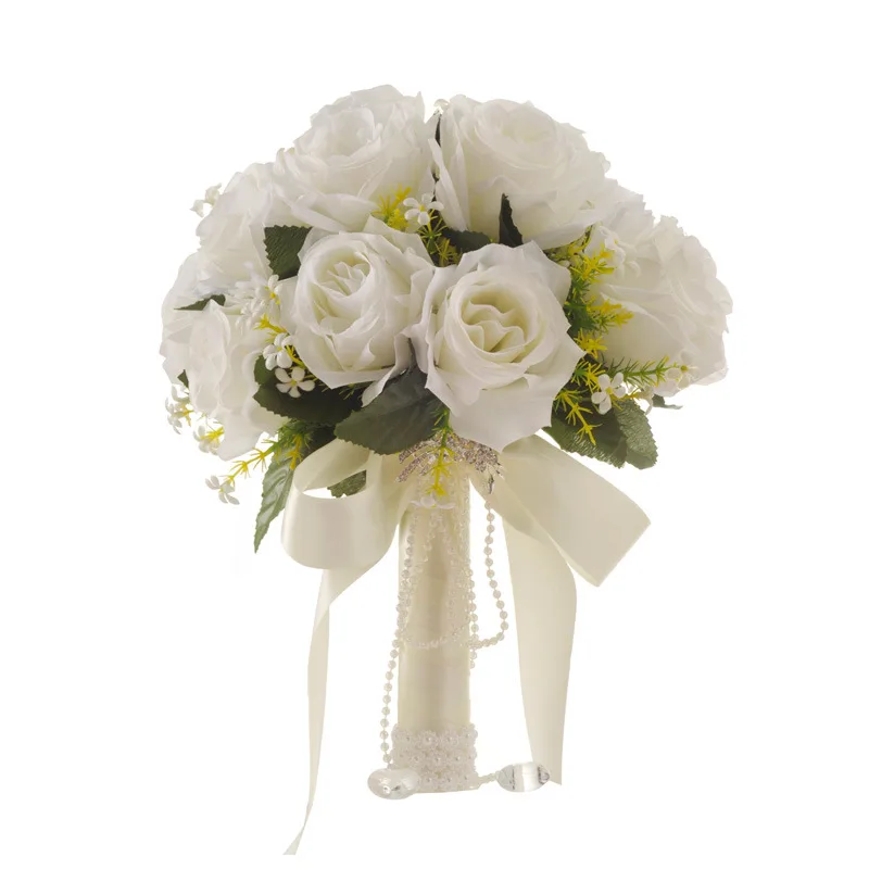 Oem Factory Wedding sphere bouquet Flower Bridal Silk Real Touch White Wedding Ceremony Artificial Flower Holder Handhold