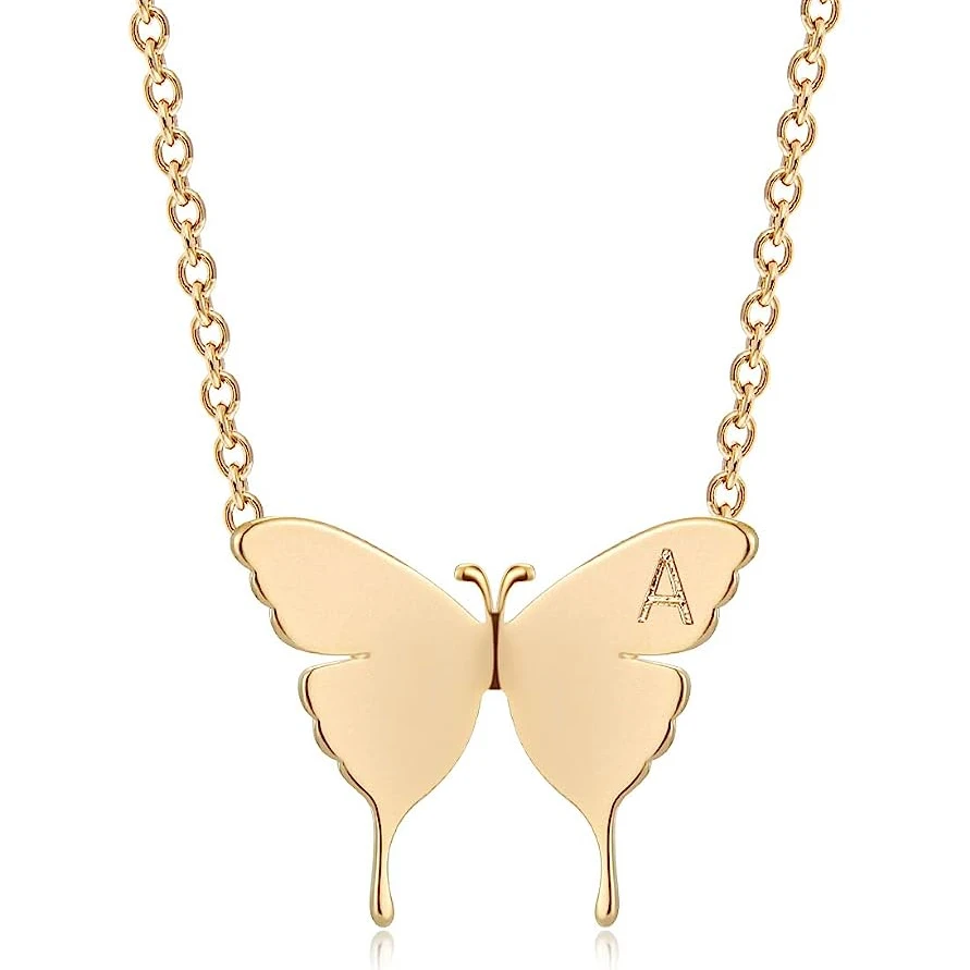 18K Gold Plated Butterfly Pendant Name Necklaces Delicate Everyday Necklace Minimalist Personalized Jewelry Christmas Gift