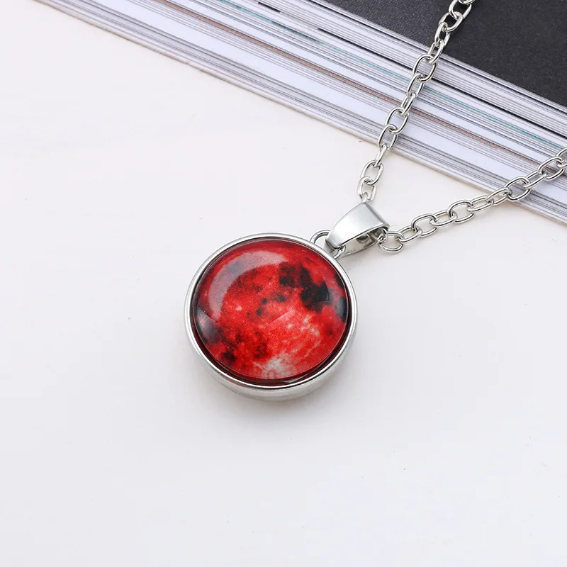 PUSHI Moon Glow Vintage Necklace Jewelry Stainless Steel Statement Necklace Glass Pendant for Necklace