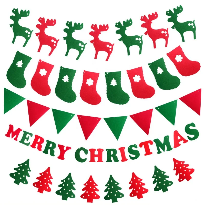 Merry Christmas Felt Banners Flags Hanging Garlands for Party Ornaments Hanging Xmas Gifts Christmas Decoration party supplies