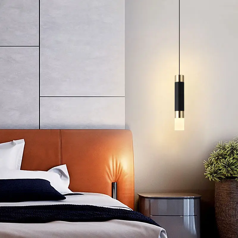 Modern minimalist black and gold bedroom bedside chandelier living room backdrop light long line of small pendant lamp