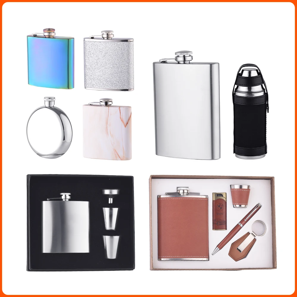 OUYADA Factory Direct Hip Flask with Lid Stainless Steel Personalized Wine Whisky Pocket Bottle Flagon Set