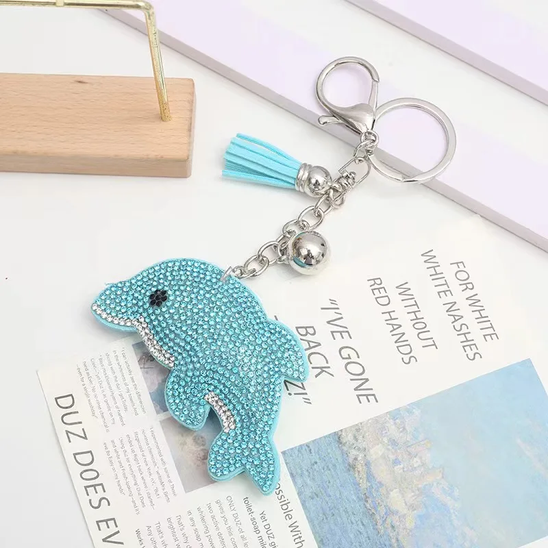 Direct Sales Bag Accessories Charms Marine Animals Dolphin Sea Keychains Rhinestones Wholesale Price