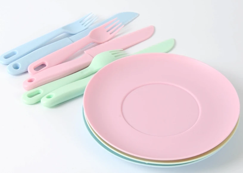 early education auxiliary food tableware, melon and fruit cake knife Kindergarten safety plastic small vegetable board set