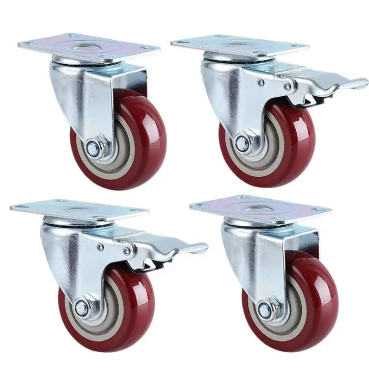 Красный цвет 4-дюймовое колесико для мебели с деревянным полом Полиуретана Поворотное Колесо