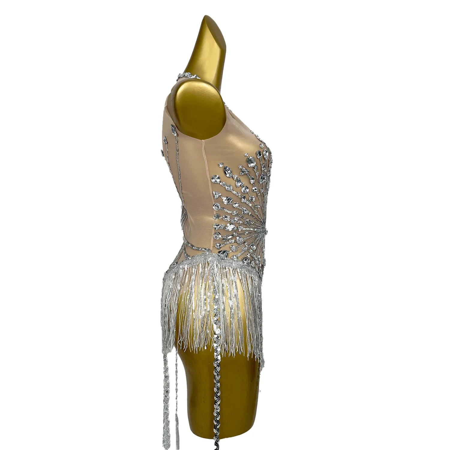 Sexy Sleeveless Sequin Fringes Bodycon Jumpsuit Pole Dance Leotard Festival Clothing Women Rhinestone Stage Performance Bodysuit