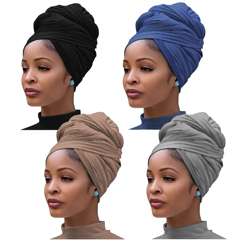 BESTELLA Stretchy Premium Jersey Turban Hijab Versatile Head Wrap Head Scarf Band Tie for Women with Long Braids African