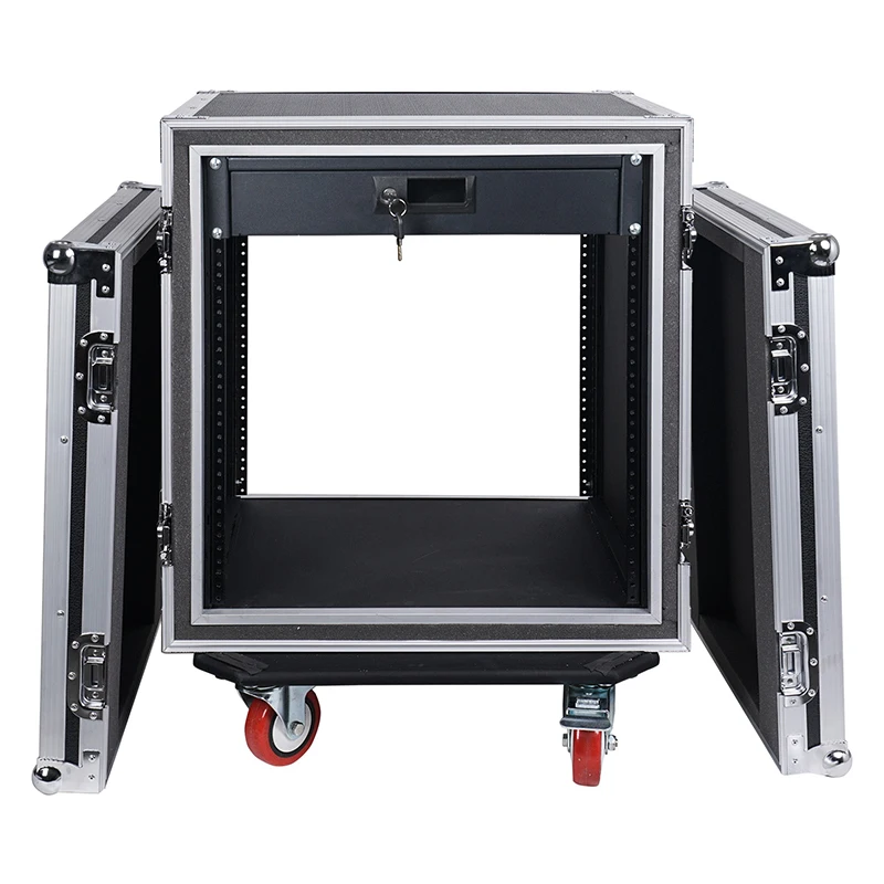 Aluminum ATA box Flight Road Transport case Shock Mount 12U ATA Rack Case With 2U Drawer