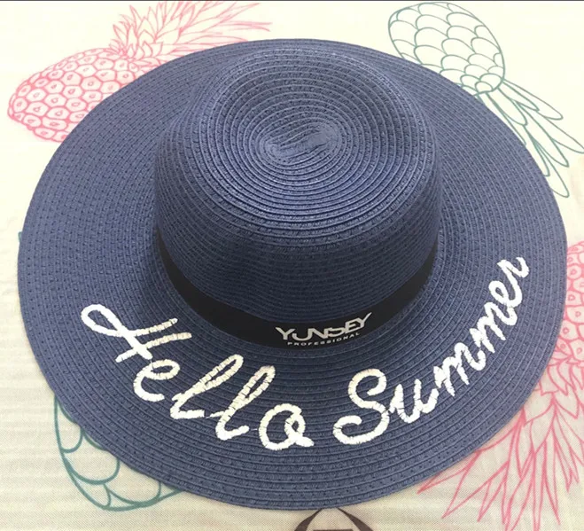 Custom embroidery logo print summer lady straw beach hat for Promotion gift