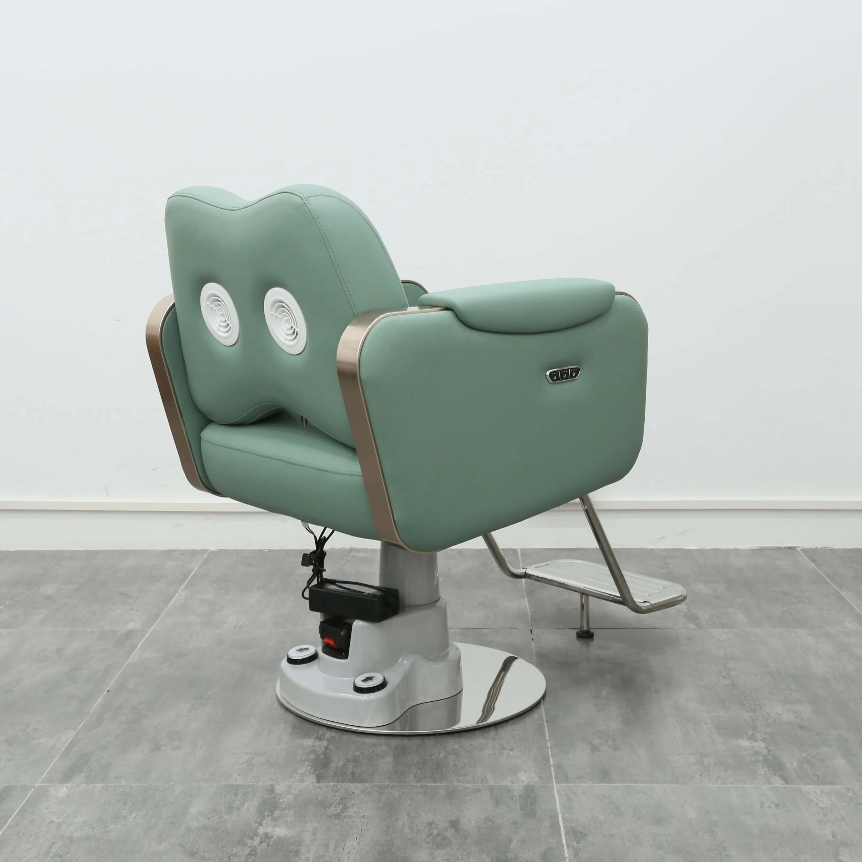 Hydraulic Reclining Hairdressing Chair Modern Gold Metal & Green Salon Furniture for Barber Shops and Barbershops