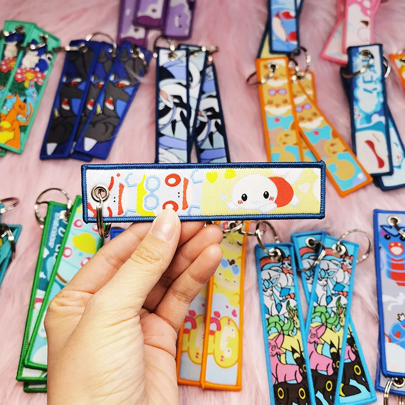 Custom Motorcycle Eagle Beak Lanyard Keychain Personalized Logo Key Lanyard Woven Fabric Embroidered Keychains