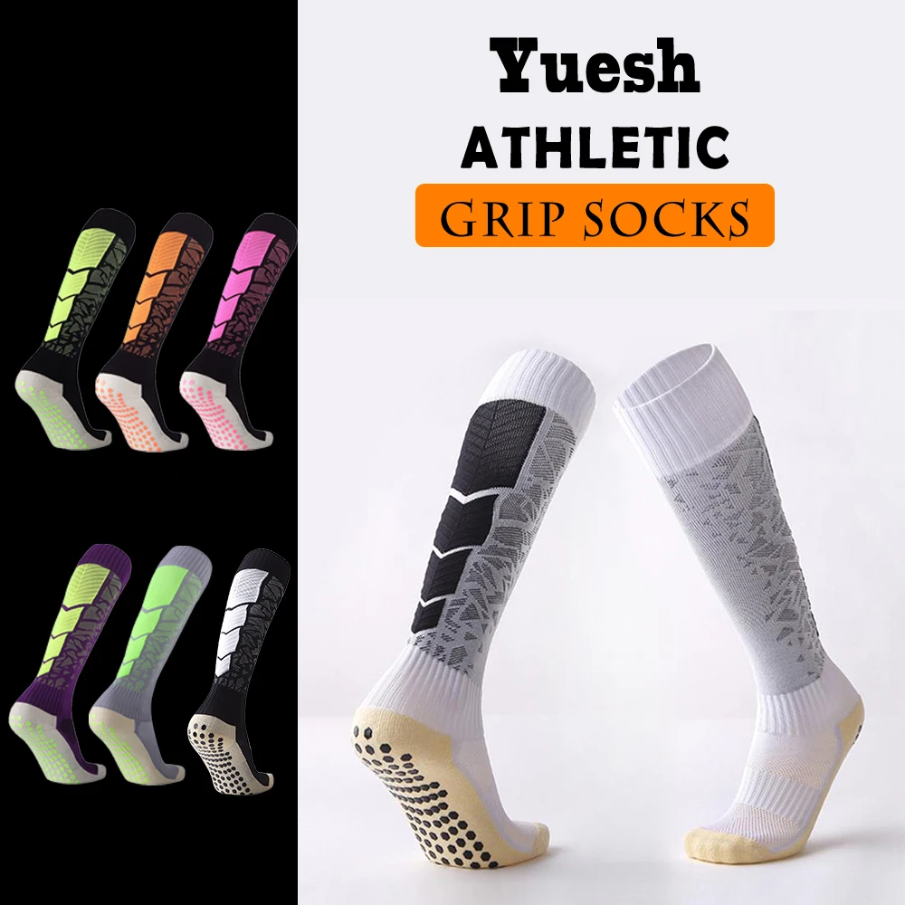 long compression knee length colorful football non skid socks cotton cushion socks
