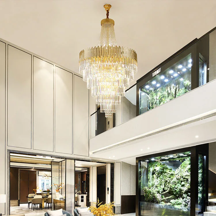 Modern crystal Beaded gold Chandelier Luxury metal round big crystal lamps