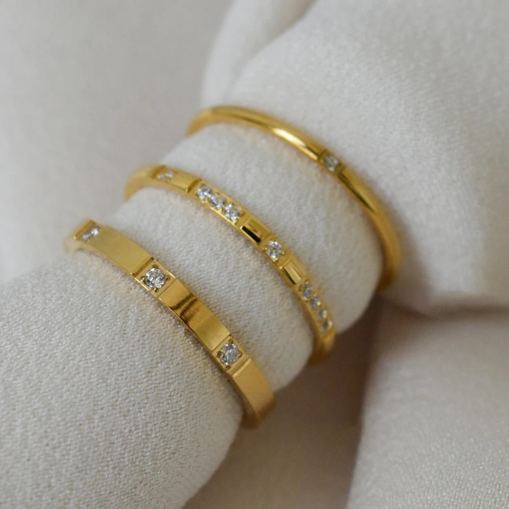 Designer Ladies 18k Gold Filled Stainless Steel Zircon Wedding Rings Minimalist Finger Rings Jewelry Women Mom WATERPROOF