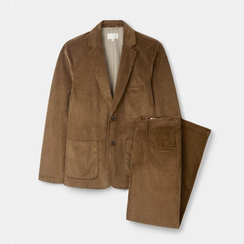 Custom Retro British Captain Cotton Striped Closure Collar Corduroy Jacket Slim Fit Casual Suit Coat Ropa Vintage Blazer For Men