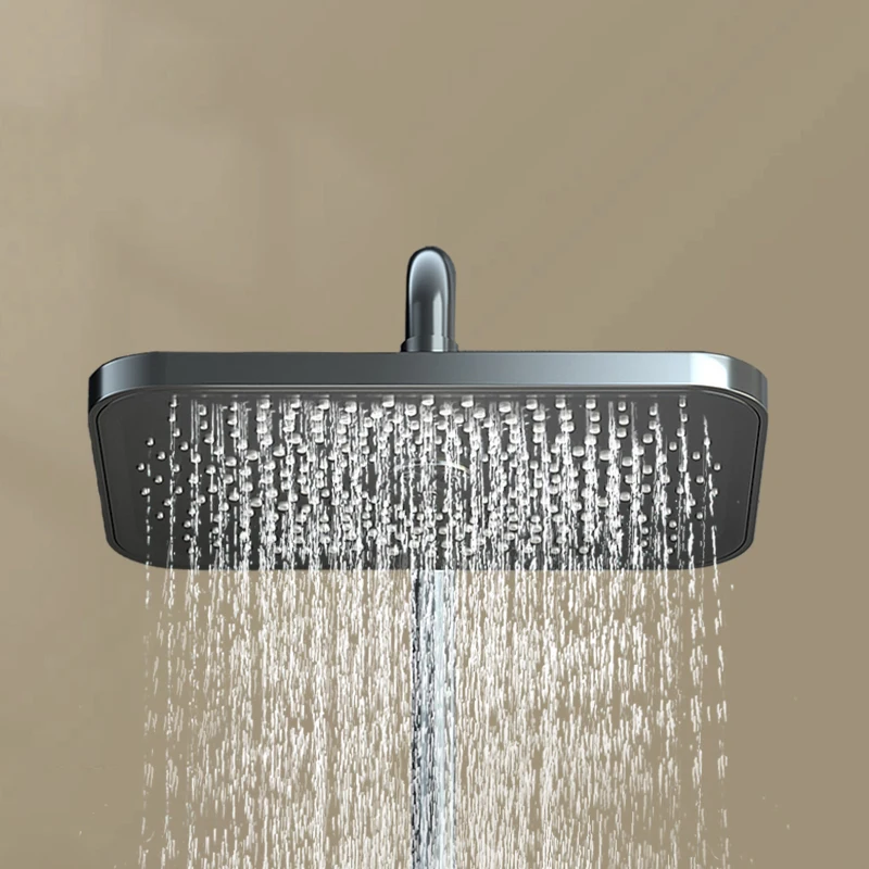 DQOK Black Gun Gray Copper Piano Shower Set 4 Functions Rainfall Shower Head Bathroom Shower System With Temperature