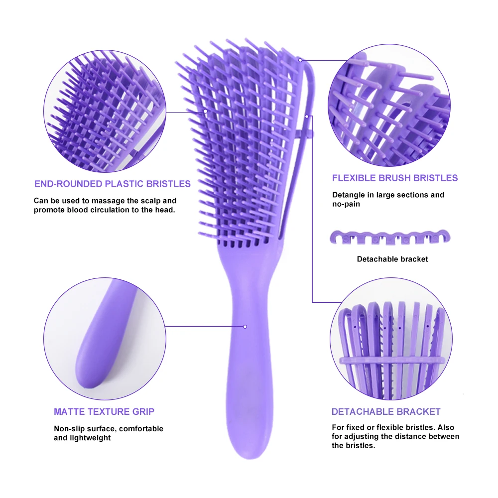 Customized Logo  Plastic Wholesale Scalp Massager Women Eight Rows Octopus Curly Straightener Massage Comb Detangling Hair Brush