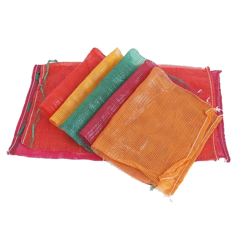 Promotion Custom Size Tubular PE PP Raschel Mesh Sacks Leno Net Firewood Bags with Drawstring for Vegetables Fruits Storage
