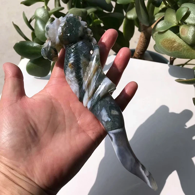 Western Magical Obsidian Handcarved Sea Horse Wand Healing Crystals Rose Quartz Magic Wand