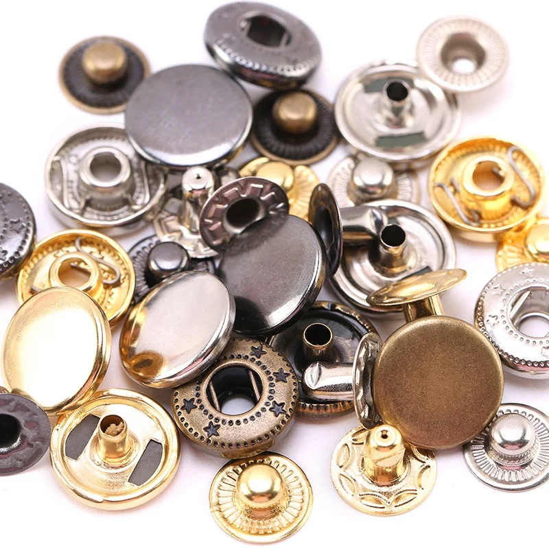 4 Parts Brass Spring Snap Button Fasteners Metal Spring Type Snap Fastener Button For Clothing Jackets Jeans Bags Leather