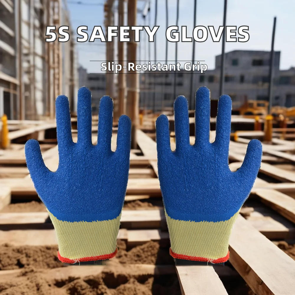 5S Nylon Lined Work Gloves Featuring Latex Coating Enhanced Protection Anti-Slip Performance Construction Work
