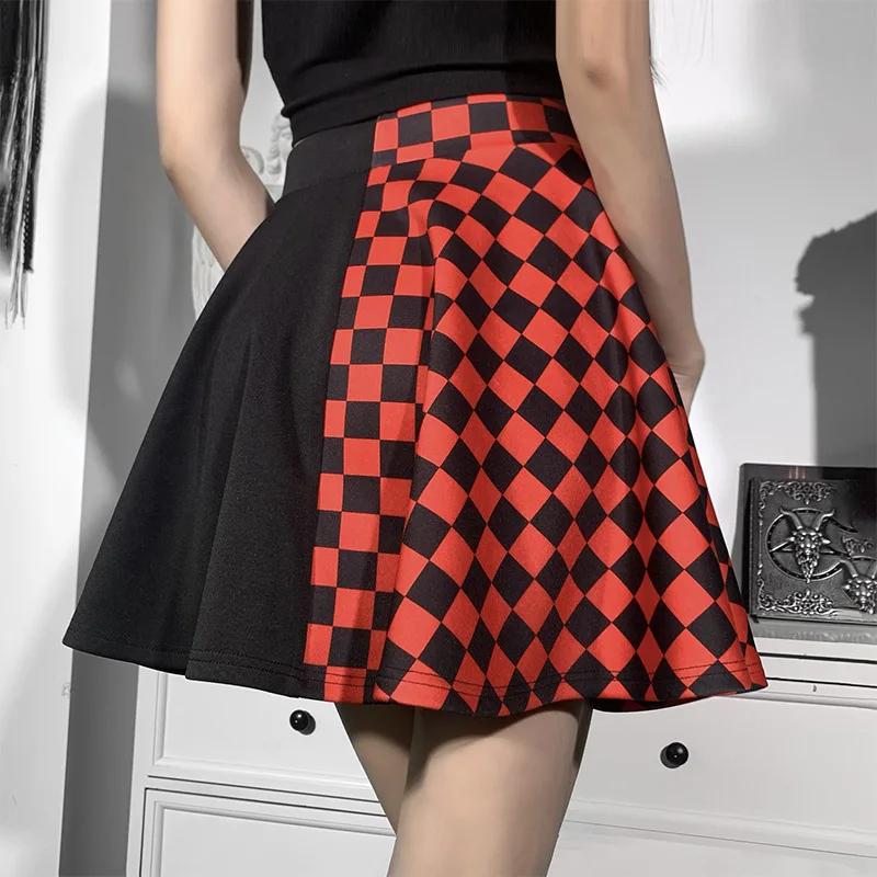 YiXin OEM ODM Womens Skirts 2022 New Style Summer Patchwork Plaid Pleated High Waist Women Black Skirt Sexy Girls Mini Skirt