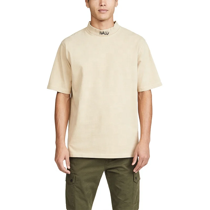 
Custom High Quality baju kaos turtle neck heavy weight T-shirts 100% cotton plan Oversized baggy mock neck t shirt 