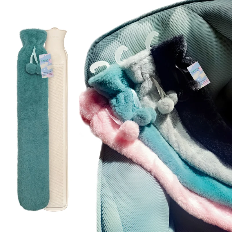 Long Rubber Hot Water Bottle For Bed Warm Waist Back&Soft Plush Cover