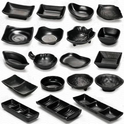 Factory Outlet Wholesale Black Tableware Plates Saucer Dinnerware Melamine Dishes With Bowl Juego De Platos Para Casa