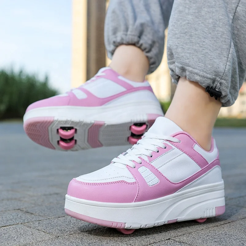 Adult double-wheeled running shoes boys deformed pulley shoes students girls children can slide with wheels new style shoes