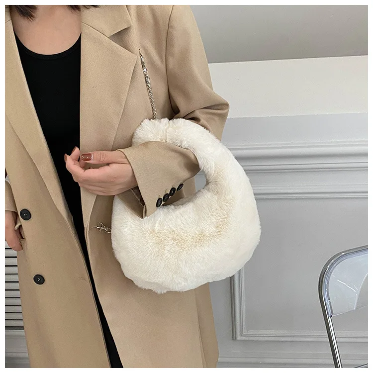 OLAF New Products 2023 Unique Fur Fluffy Plush Hobo Handbags For Women Luxury Designer Handbags Famous Brands Purses And Handbag