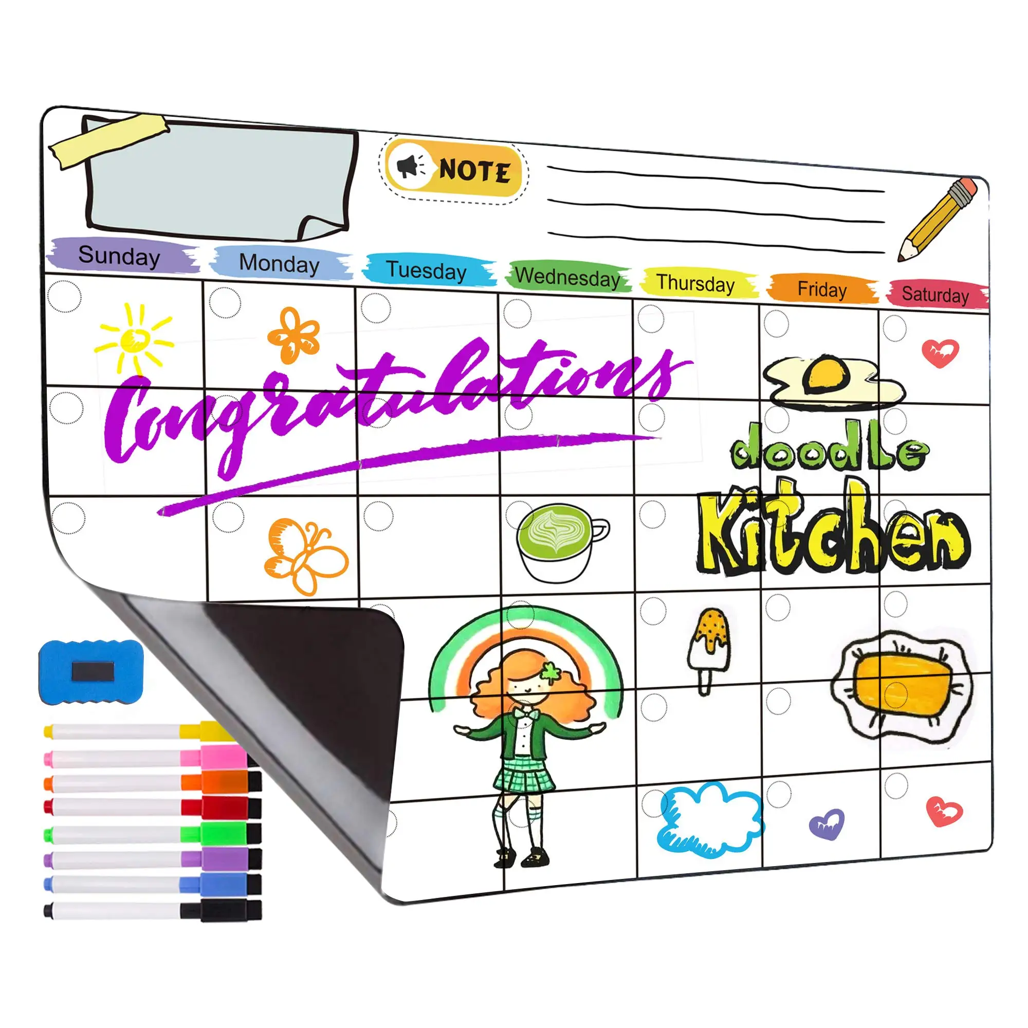 Flexible Magnetic Monthly Weekly Planner Calendar Set Whiteboard Sheet For Home Kitchen