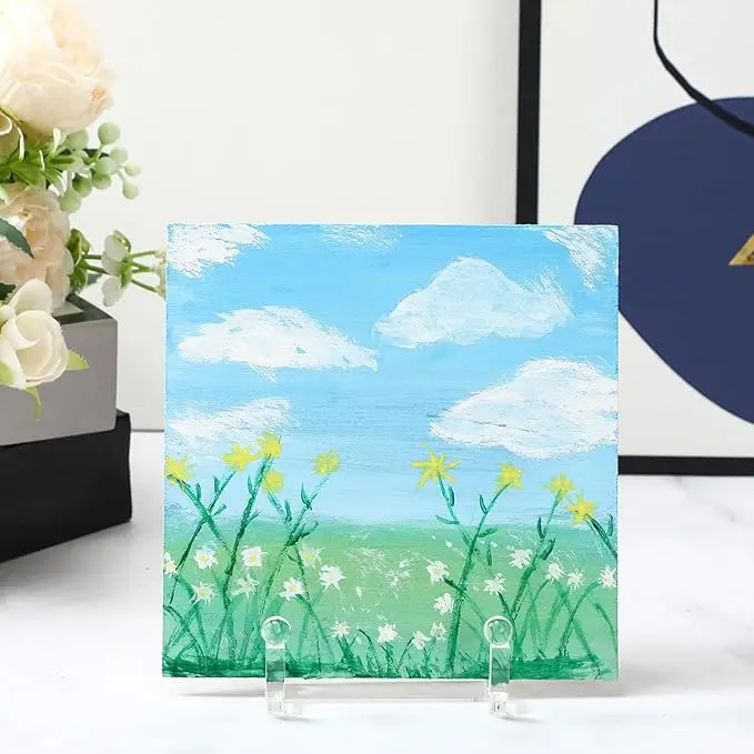 2 Pack 3 Inches Clear Acrylic Square Display Rack Plate Stands Picture Frame Stand Holder Easel Book Decorative Plate Plaque