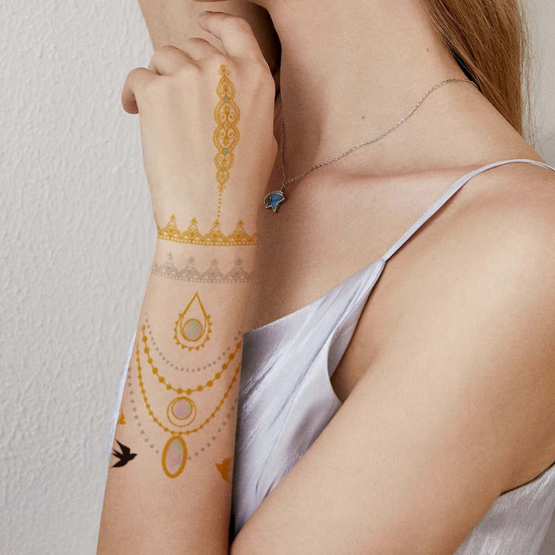 New beauty designs gold body sticker long lasting waterproof temporary sticker tattoo