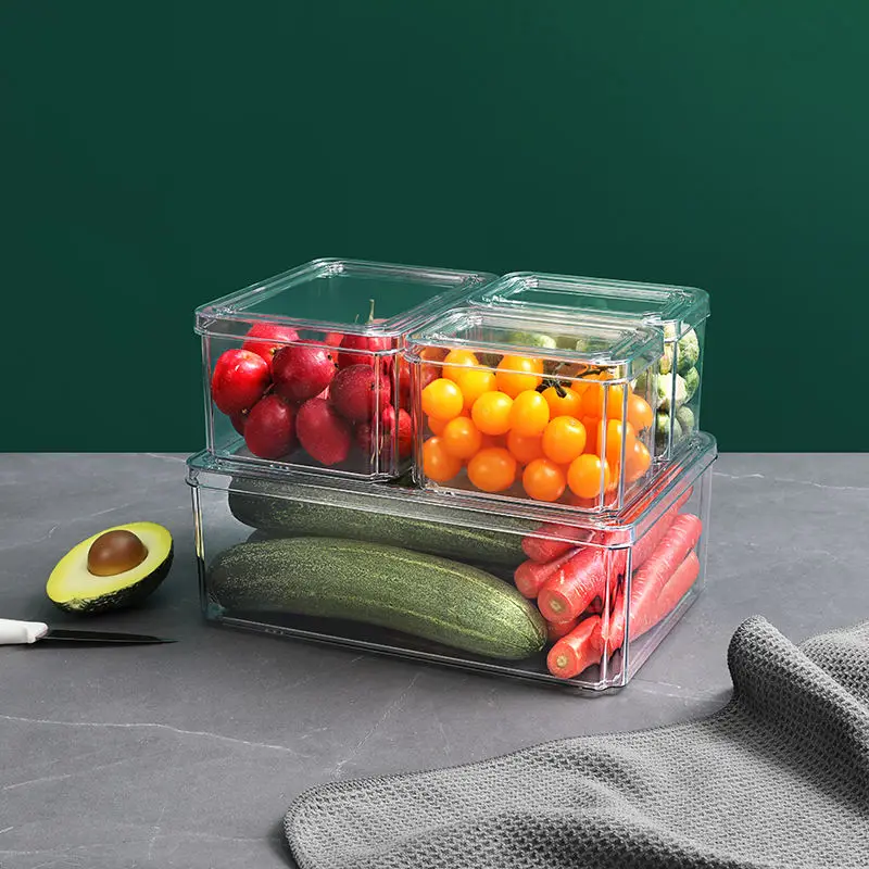 3PCS Clear Storage Box Drawer Organizer Price Plastic Stackable Kitchen Refrigerator Storage Box With Lid
